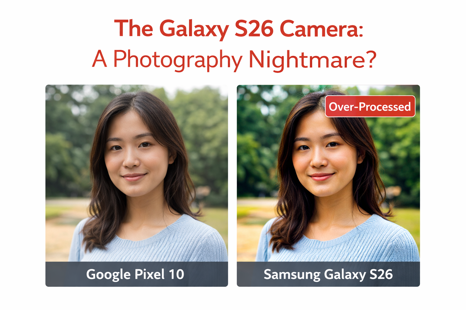 Samsung Galaxy S26 camera over-processing problem — comparison with Google Pixel 10 photography