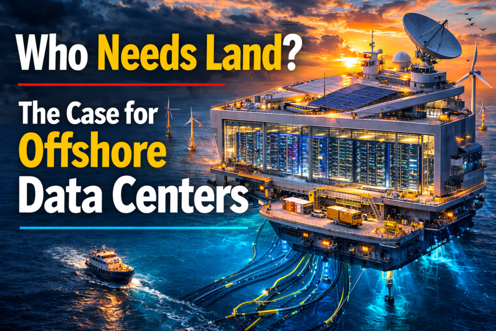 Offshore floating data center platform on ocean — AI infrastructure solution for power and cooling 2025